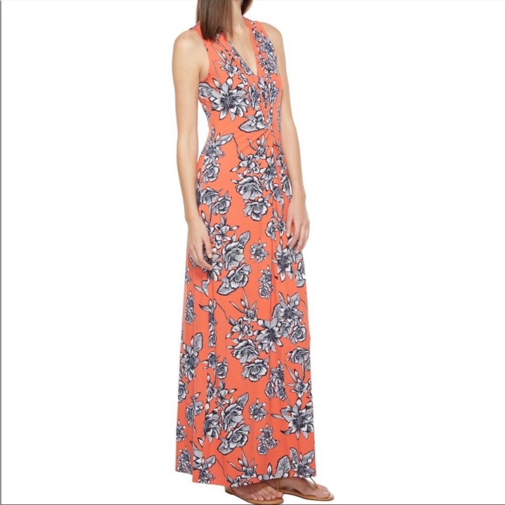 NWOT Tommy Bahama Lavatera Leis Tambour Orange Floral Knot Maxi Dress Small